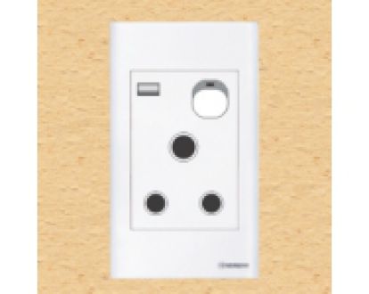 Ổ cắm 15A, 3 chấu tròn kiểu Anh có công tắc và đèn báo