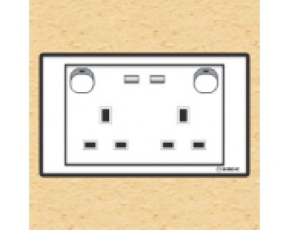 Ổ cắm đôi 13A, 3 chấu vuông kiểu Anh có công tắc và đèn báo