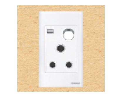 Ổ cắm 15A, 3 chấu tròn kiểu Anh có công tắc và đèn báo