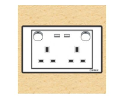 Ổ cắm đôi 13A, 3 chấu vuông kiểu Anh có công tắc và đèn báo