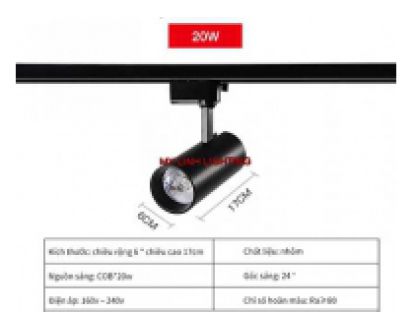 ĐÈN RỌI RAY CAO CẤP VỎ ĐEN 20W MỸ LINH